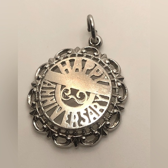STERLING Silver Happy Anniversary Charm / Pendant - Vintage - Picture 1 of 3